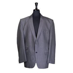 Mens Blazer Gray Blue Striped Wool Dress Formal Jacket Wedding Sport Coat 46R